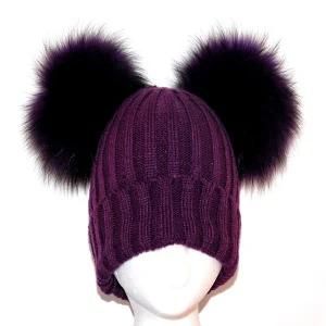 Double Fur Pompom Hat Beanie Real Raccoon Fur Ball Hats