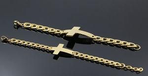 316L Stainless Steel 18k Gold Plated Couples Sideways Cross Bracelet