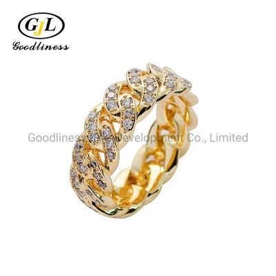 Wholesale Zircon Cuban Chain Ring Jewelry Men Finger Accessories Rings