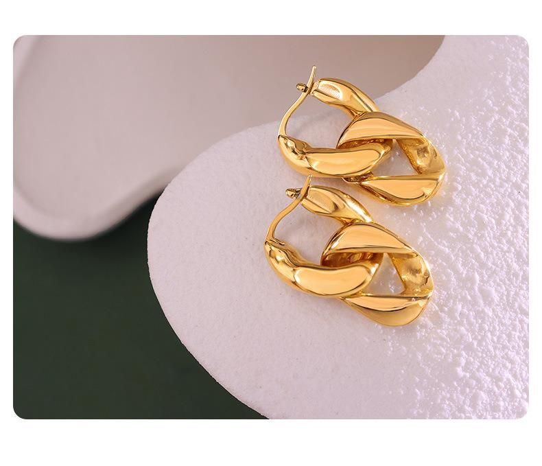 Irregular Geometric Double Ring Titanium Steel Plated 18K Gold Earring