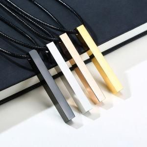 Custom Jewelry Logo Personalized Necklace Silver Gold Engraved Blank Vertical Bar Pendant Stainless Steel Necklace