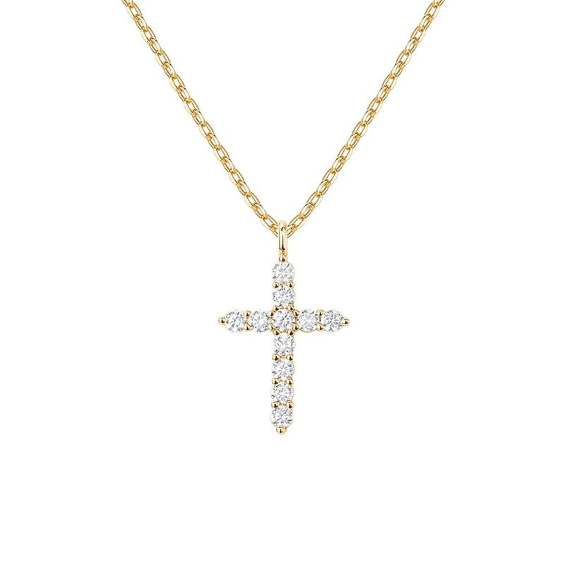 2022 Custom Simple 925 Sterling Silver 3A Cubic Zirconia Jewelry Dainty 18K Gold Plated Chain Cross Pendant Necklaces for Women