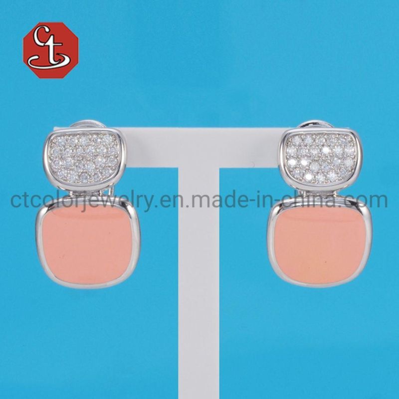 Fashion Jewelry Green Studs Enamel 925 Silver Earring Jewelry