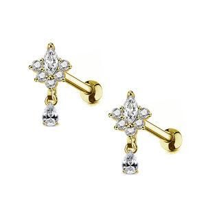Wholesale Clear CZ Copper Gold Long Cartilage Tragus Helix Piercing Earring Labret Stud for Women Body Jewelry