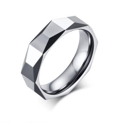 Fashion Simple Tungsten Steel Ring 5.5 mm Multi-Faceted Men&prime; S Tungsten Steel Jewelry Wholesale
