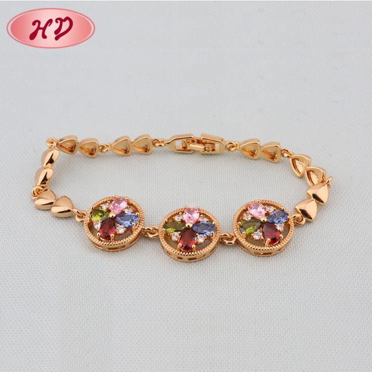 Colorful Simple Design Jewelry 18K 14K Gold Color CZ Bracelet