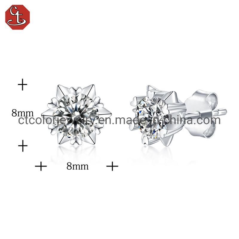 Fashion jewelry 1 carat moissanite diamond snowflake ear studs simple earring for girls