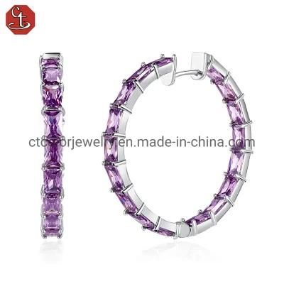 2022 New Fashion sterling silve jewelry purple cubic zircon earrings for girls