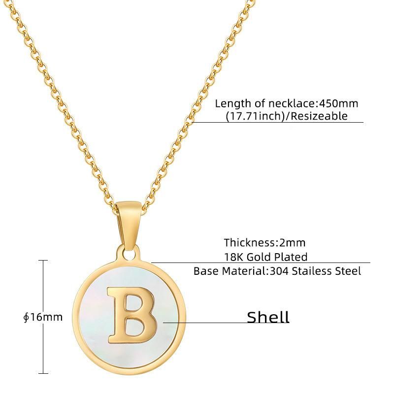 Factory Wholesale High Grade Round 18K Gold Shell Stainless Steel Letter Necklace for Women