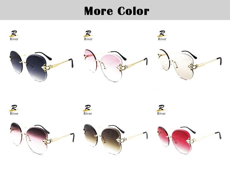 Heart Shaped Diamond-Encrusted Rimless Metal Frames Women Stock Sunglasses