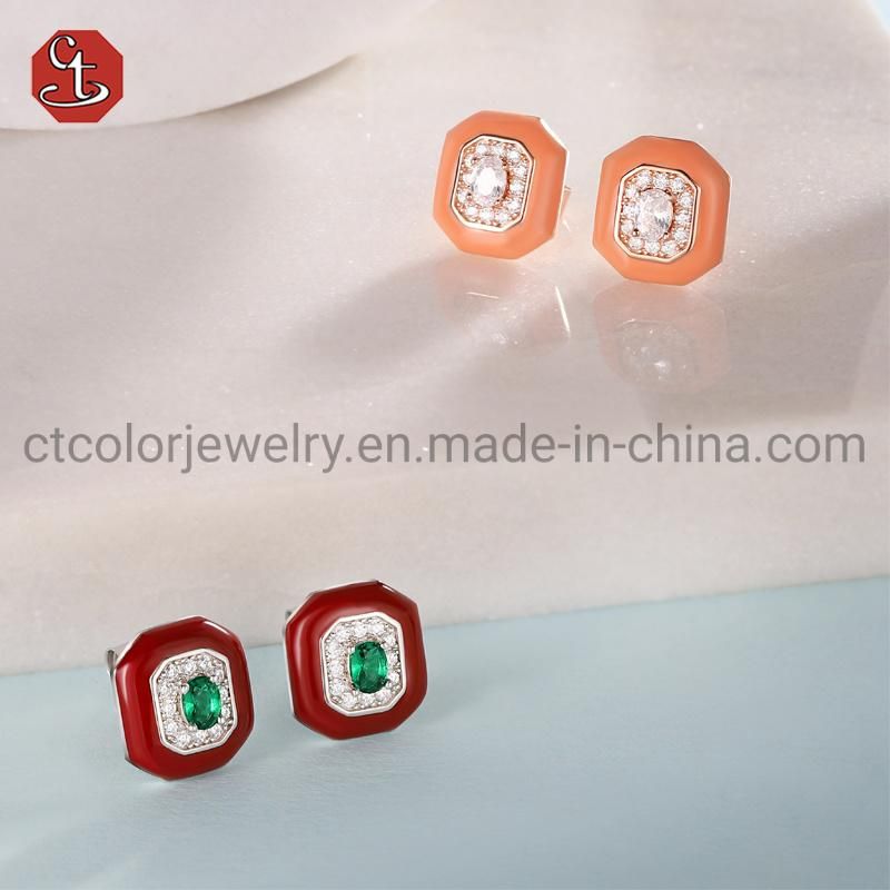 Wholesale Big square Earring Enamel cubic zirconia Elegant Factory Earring for women