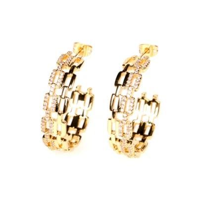 18K Gold Plated Jewelry Shiny Oval Diamond Big Crystal Hoop Earrings