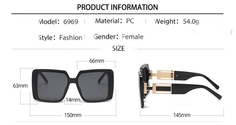 2022 Hot Selling Outside Comfortable UV400 2023 Personality Style Ladies Oversized Square Frame Fashion Sunglasses