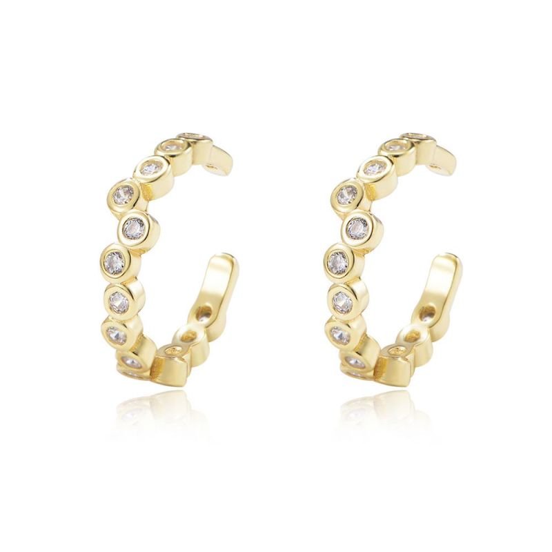 Latest Design 925 Sterling Silver C Shape Earring 14K Gold Plated Zirconia Cuff