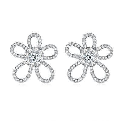 Flower Shape Brilliant Moissanite Sterling Silver 925 Jewellery Hawaiian Earring