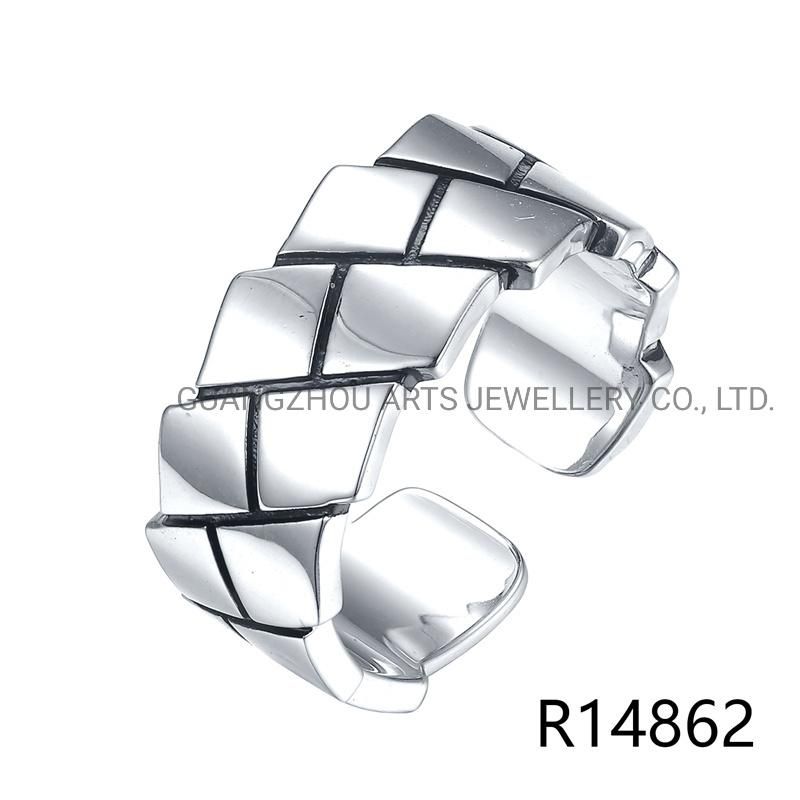 925 Sterling Silver Novelty Geometric Width Thai Style Adjustable Ring