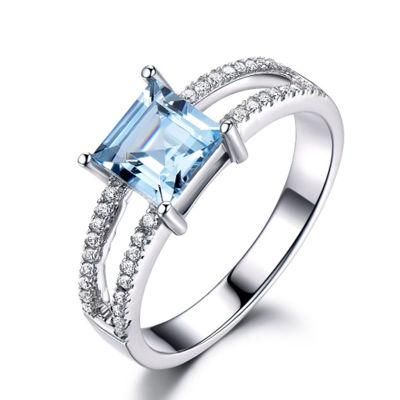 Fashion 925 Sterling Silver Jewelry Gemstone Topaz Sky Blue Ring for Women
