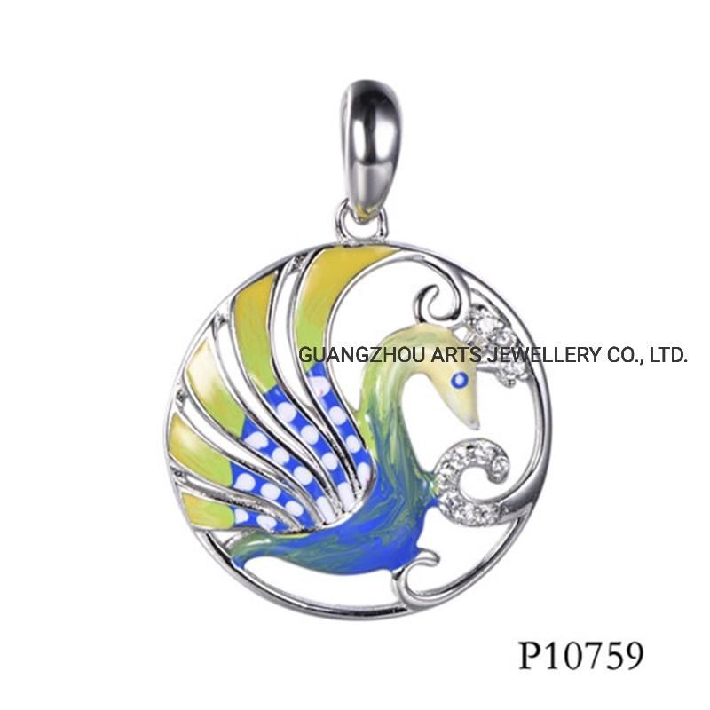 Hotsale Jewelry Enamel Butterfly on The Oval Silver Pendant