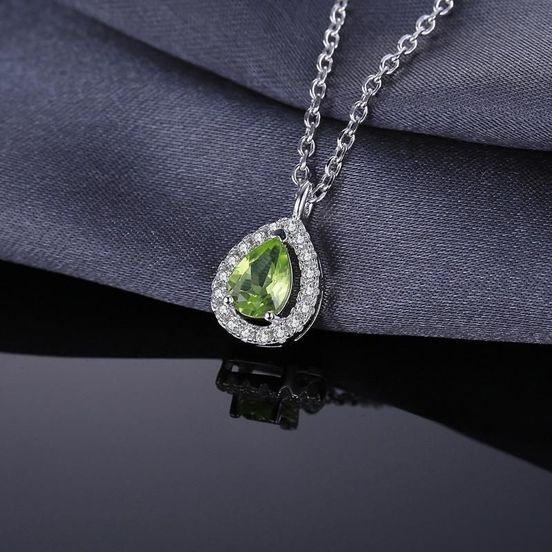 Pear Synthetic Peridot Pendant Necklace with Chain 18 Inches 925 Sterling Silver Jewelry