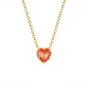 Custom Heart Shape Gemstone Minimalist Pendant Necklace S925 Silver Vermeil Jewelry Tourmaline Heart 14K Plated Necklace