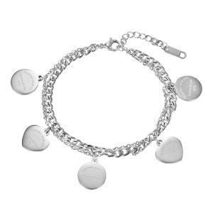Korean Stysle Double Stainless Steel Chain Coin Heart Pendant Bracelet for Women