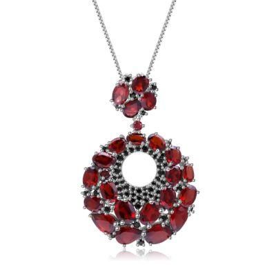 Natural Red Garnet Gemstone Vintage 925 Sterling Sliver Pendant Necklace for Women Gift Party Jewelry