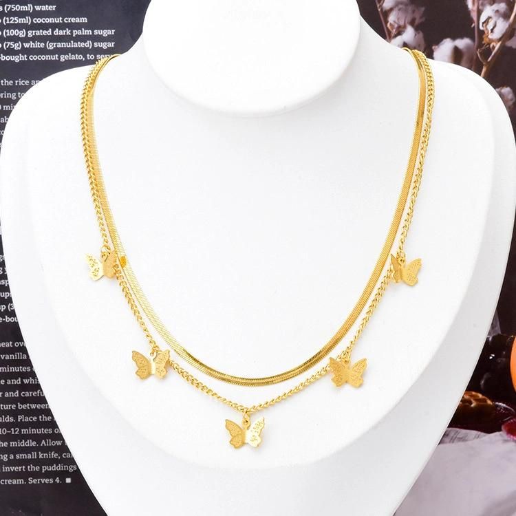Manufacturer Customized Fashion Jewelry High Quality Matte Gold-Plated Large-Level Necklace Stainless Steel
