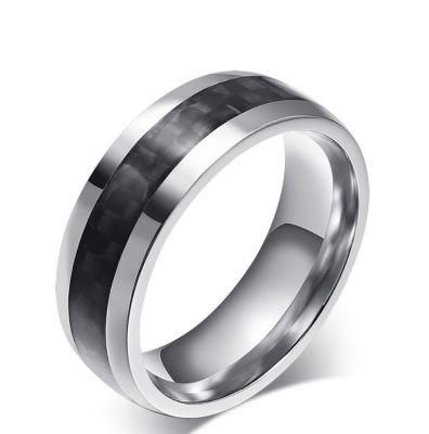 Euramerican Style New Carbon Fiber Men&prime;s Ring Stainless Steel Ring