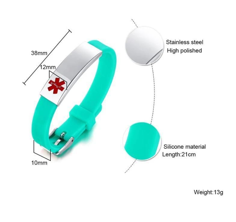 Medical Alert High-Quality ID Bracelet Laser Engraved Adjustable Silicone Bangle Wristband Bracelet for Men Women