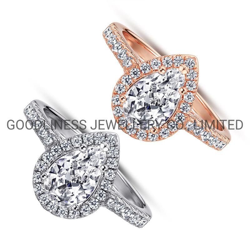 Women Engagement Rose Gold Diamond Promise Teardorp Ring for Her