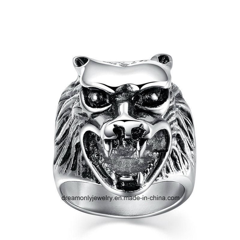 Stainless Steel Jewelry Punk Man′s Cast Lion Animal Head Ring