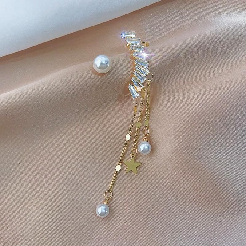 Korean Elegant Cute Rhinestone Stud Earrings for Women Girls Fashion Metal Chain Boucle D′ Oreille Jewelry Gifts