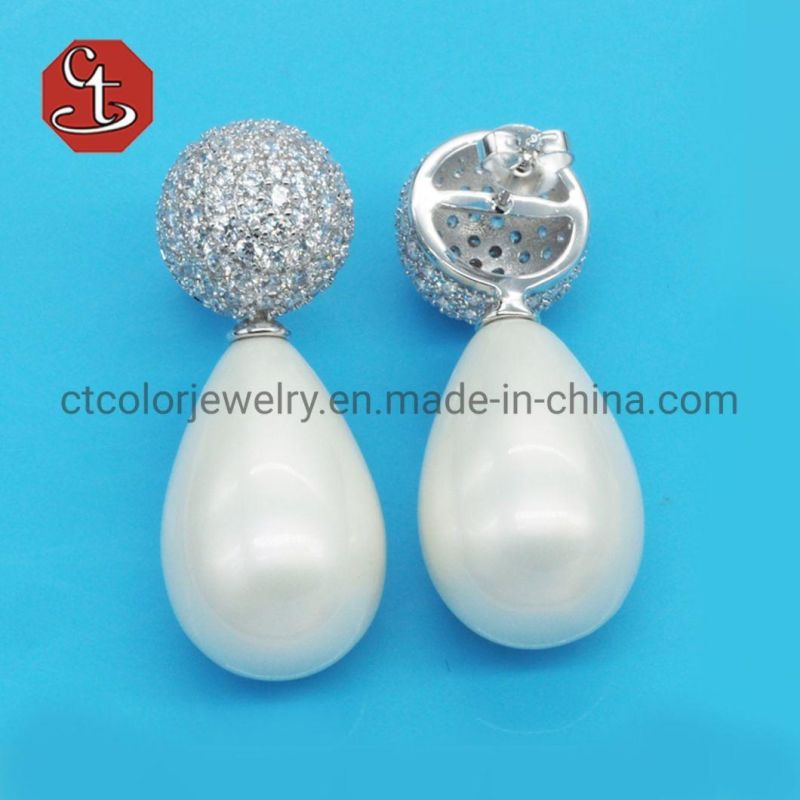 Classic Coffee Zircon Hang Baroque Pearl Wedding Drop Earrings For Women Crystal Bride Party Jewelry Gift