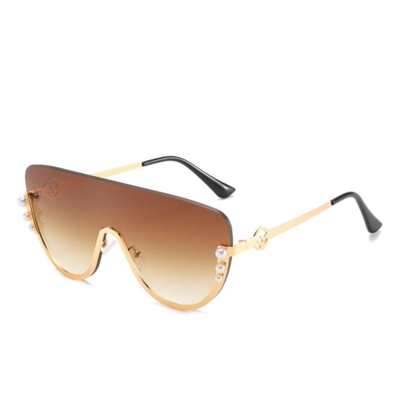 2020 Ready Made Metal Pearl One Piece Oversized Fashion Sunglasses