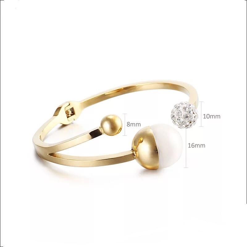 Titanium Steel Women Pearl Bangle Gold Opening Bracelet Bangle