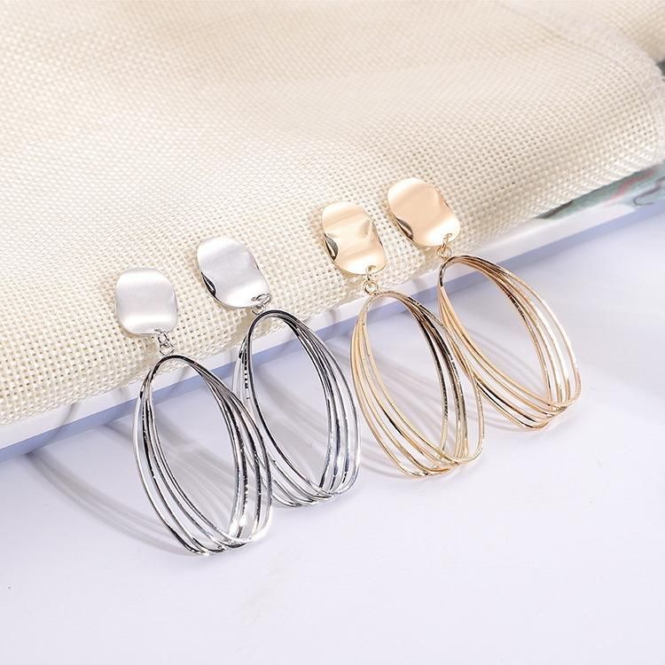 Fashion Jewelry Elegant Big Circle Metal Geometry Oval Long Stud Earrings