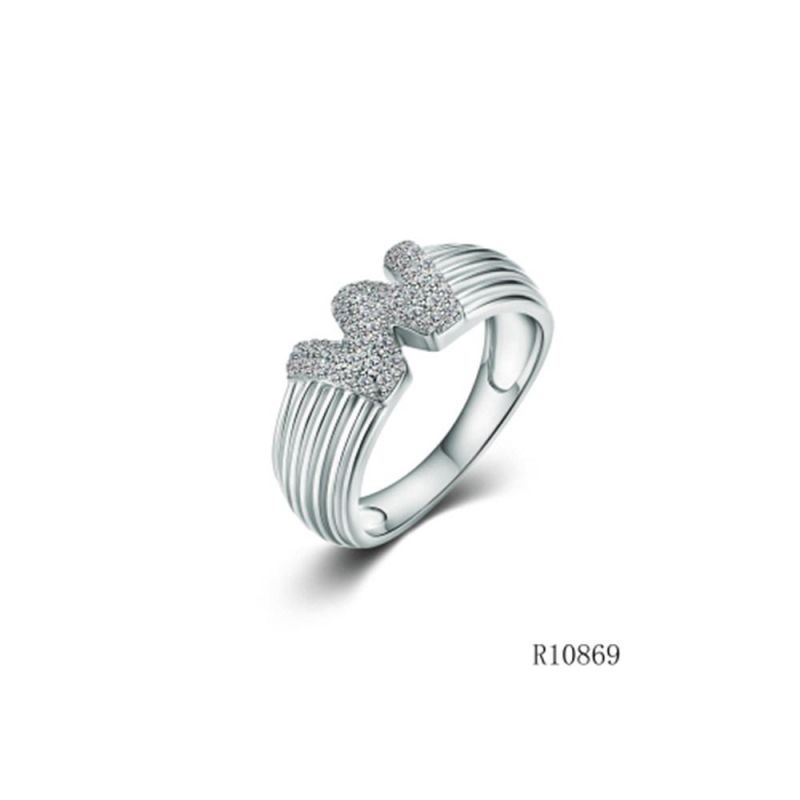 Wholesale Silver with CZ Thread Line Letter W Ring