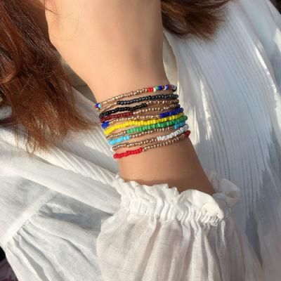 Middle Eastern Indian Style Mixes Colorful Beaded Exaggerated Multilayer Stretch String Measle Beaded Bracelet