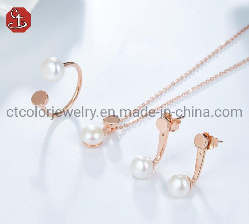 Fashion Jeweley 925 Silver and Brass Rose Gold plated Natural Freshwater Pearl Rings for Adjustable Rings