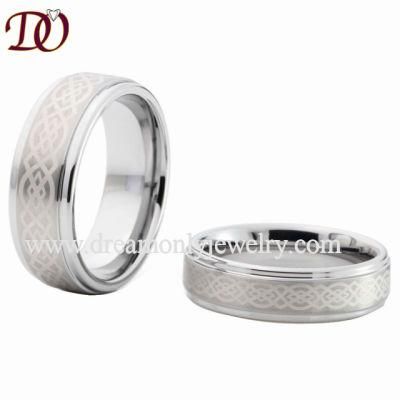 Cool Men Ring Tungsten Ring with Stepped Edges and Laser Engraved