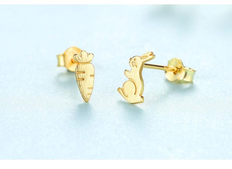 Fashion Jewelry Rabbit and Carrot Silver Earring Stud