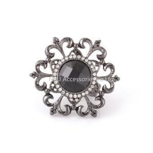 Vintage Female Jewelry Gun Black Big Flower Shaped Open Ring Women Fashion