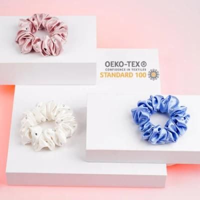 Wholesale Custom Large Silk Scrunchy Hair Ties with Luxury Crystal