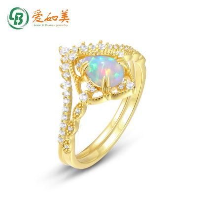Fashion Gold Plated Stacking Rings Set Luxury Custom Silver 925 Synthetic Opal CZ Women Ring