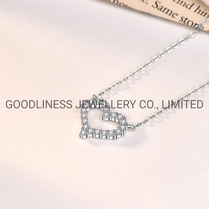 925 Sterling Silver Fine Jewelry CZ Heart Pendant Necklace