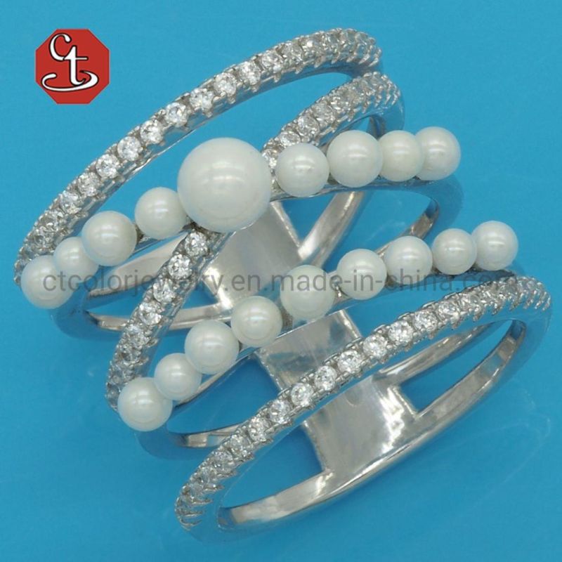 Luxury Design Shell Pearl Ring for Women Rose Gold Color Multi-Layers Wedding Rings Vintage Jewelry