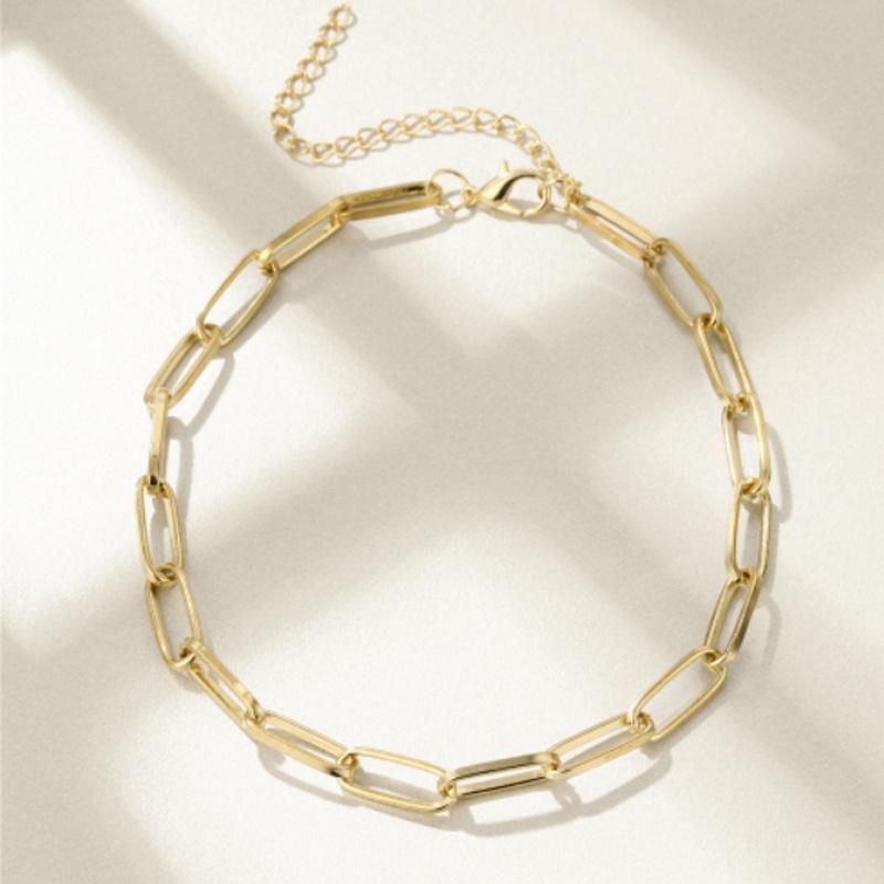 Gold Plated Necklace Paperclip Jewelry Rectangle Chain with Clasp