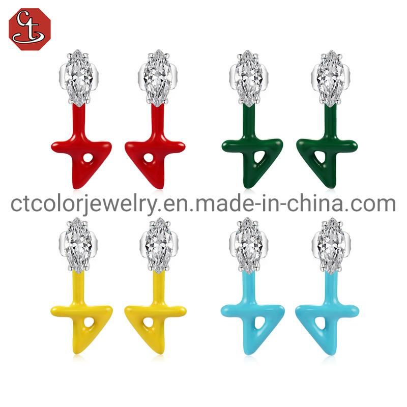 Fashion Jewelry Color Enamel Stud Silver Earrings