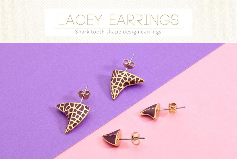 Shark Tooth Shape Copper Ear Stud with Red Wine Enamel