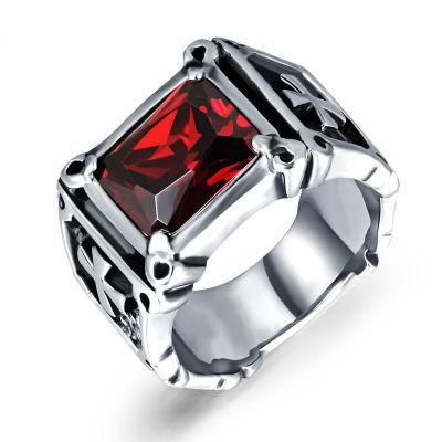Mens Stainless Steel Ring with Square Glass Stone, Perfect Gift for Mens Fashion Jewelry